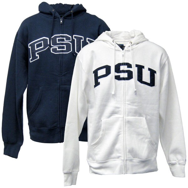 navy and white full zip hooded sweatshirts PSU appliqué